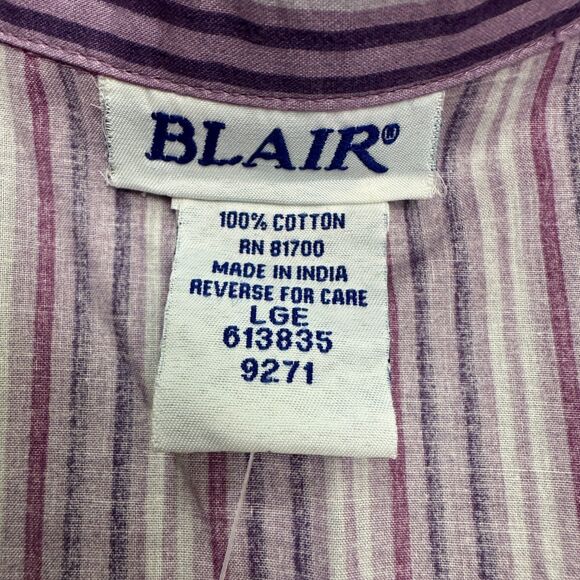 Blair Button Down Shirt Blouse Women Large Purple Striped 3/4 Sleeve Casual NWOT - Picture 5 of 12